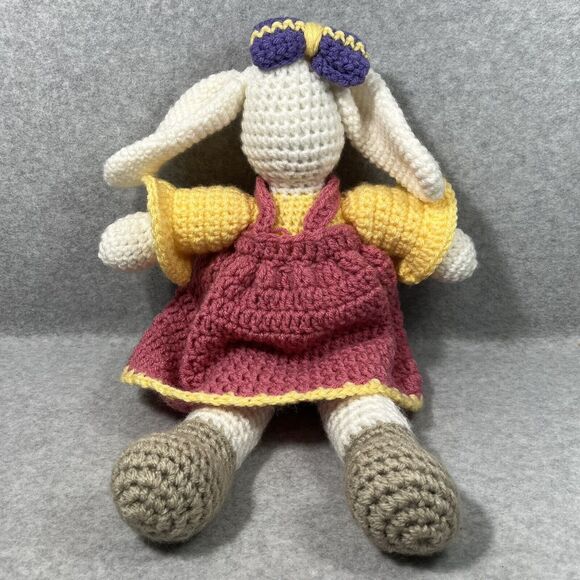 Amigurumi Rabbit 18” Crochet Esther Bunny Easter Decor Pink Yellow Handmade - Picture 1 of 11